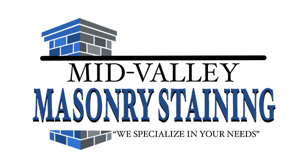 Mid Valley Masonry Staining logo has the name overlapping a chimney to the left and says "WE SPECIALIZE IN YOUR NEEDS"